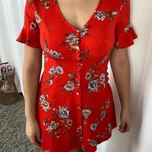 Red floral mini dress